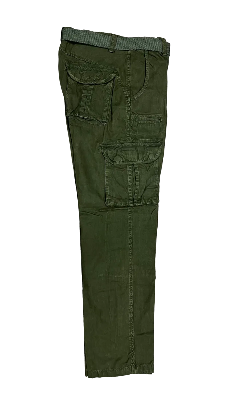 Men's Olive Cargo Jeans 6 Pockets Loos-Fit Military Style