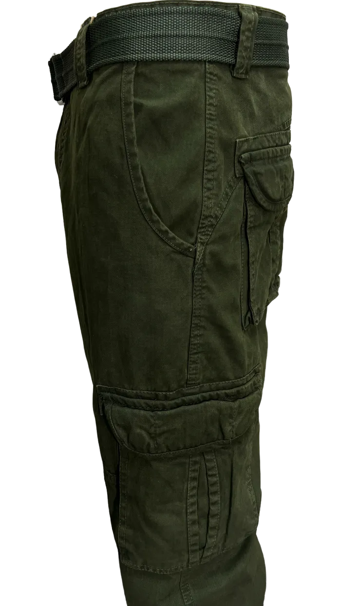 Men's Olive Cargo Jeans 6 Pockets Loos-Fit Military Style