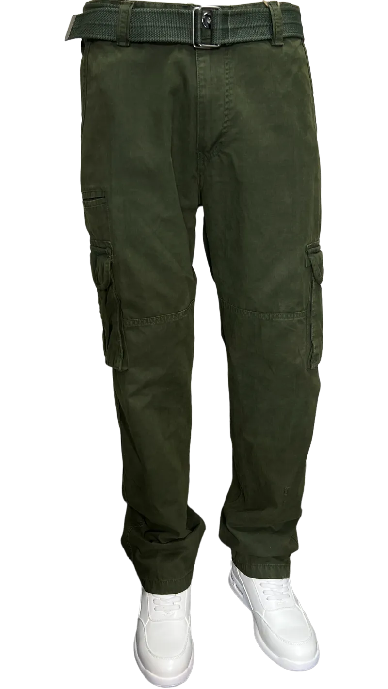 Men's Olive Cargo Jeans 6 Pockets Loos-Fit Military Style