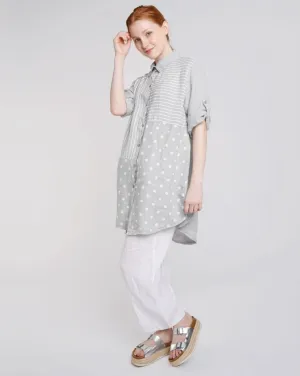 Mixed Pattern Button Up Linen Tunic