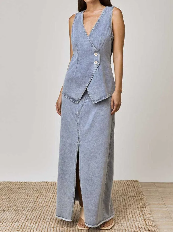 MON RENN Lain Denim Maxi Skirt