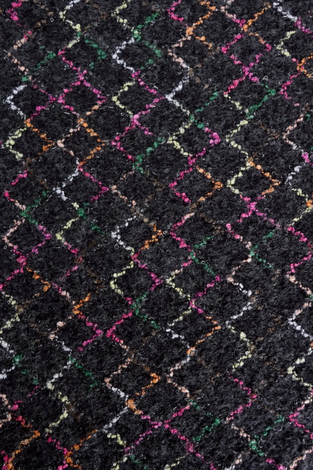 Multicolor Argyle on Black Wool Boucle Sweater Knit | By The Half Yard