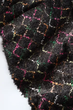 Multicolor Argyle on Black Wool Boucle Sweater Knit | By The Half Yard