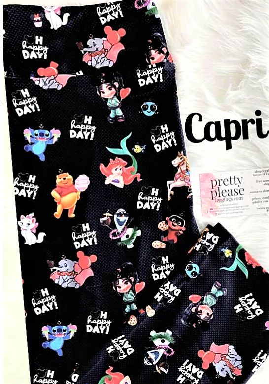 Oh Happy Day Disney SOFT Capri Leggings Magic Kingdom Princess Minnie Ariel Dumbo Plus rts
