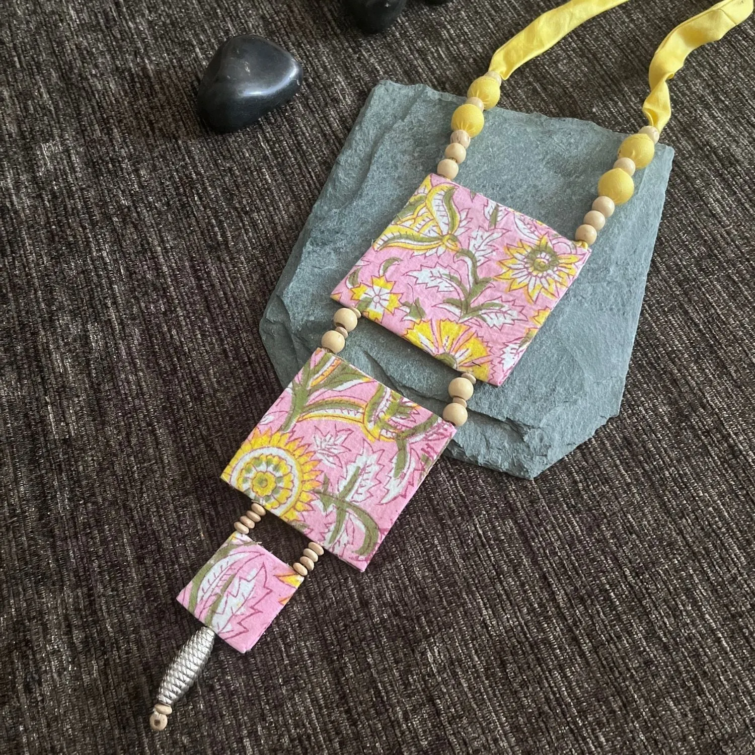 Pink And Yellow Necklace | Drop Down Design | Fabric Jewelry | Sophisticated Look