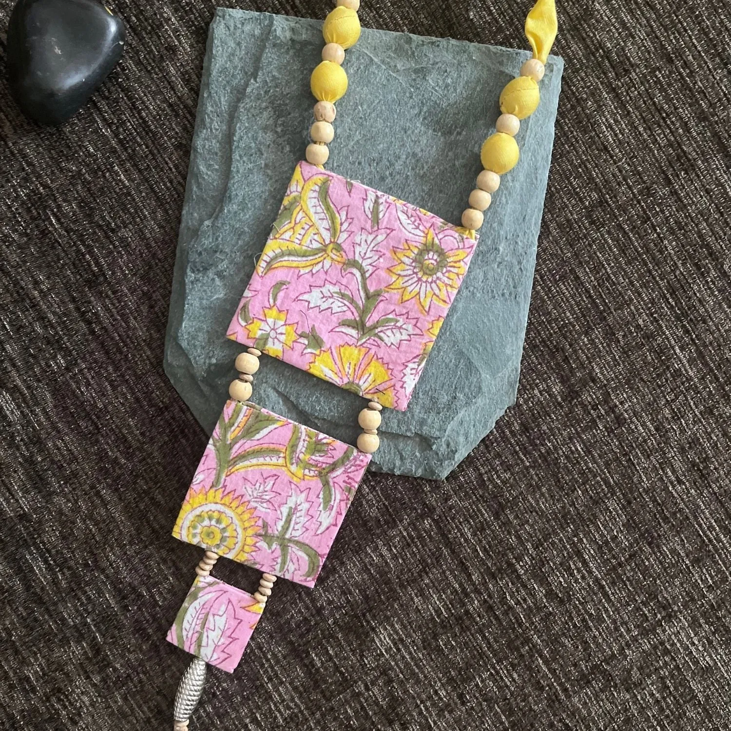 Pink And Yellow Necklace | Drop Down Design | Fabric Jewelry | Sophisticated Look