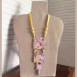 Pink And Yellow Necklace | Drop Down Design | Fabric Jewelry | Sophisticated Look