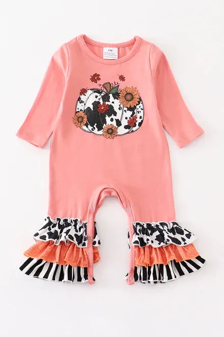 Pink Pumpkin Ruffle Baby Romper
