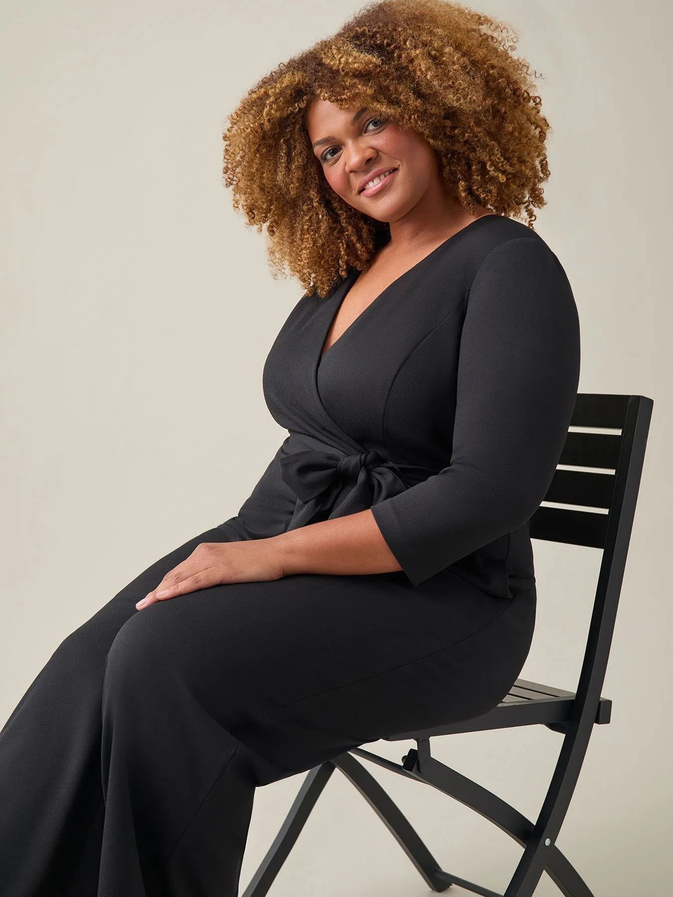 Plus Tie-Waist Jumpsuit, Black