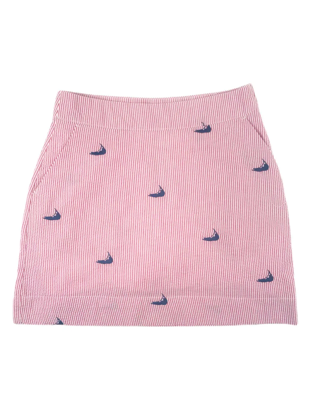 Red Seersucker Women's Skirt with Navy Embroidered Nantuckets