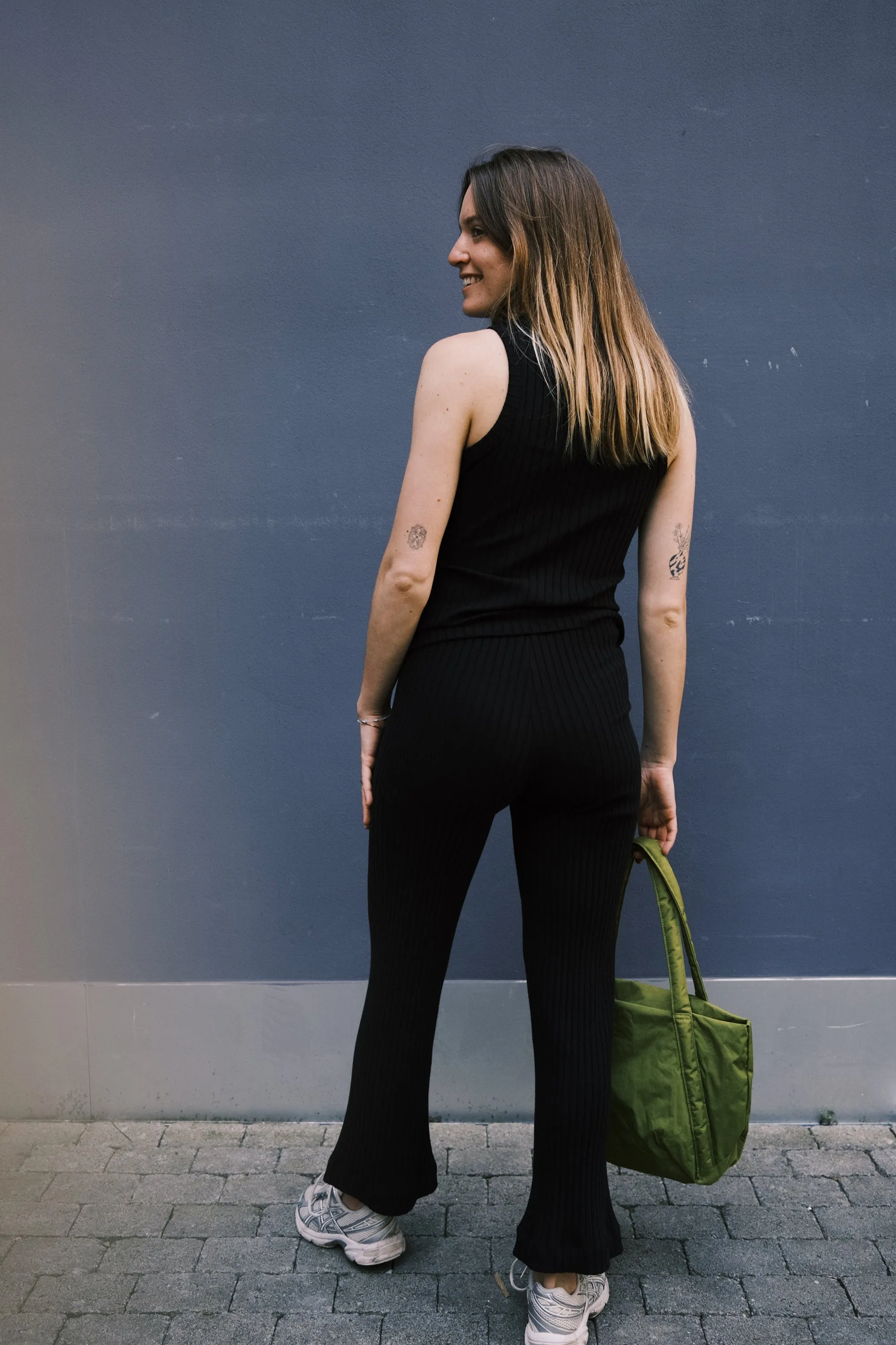 ribbed cotton tank top - black