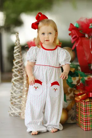 Santa Applique Red Green Bitty Dot Knit Ruffle Bubble