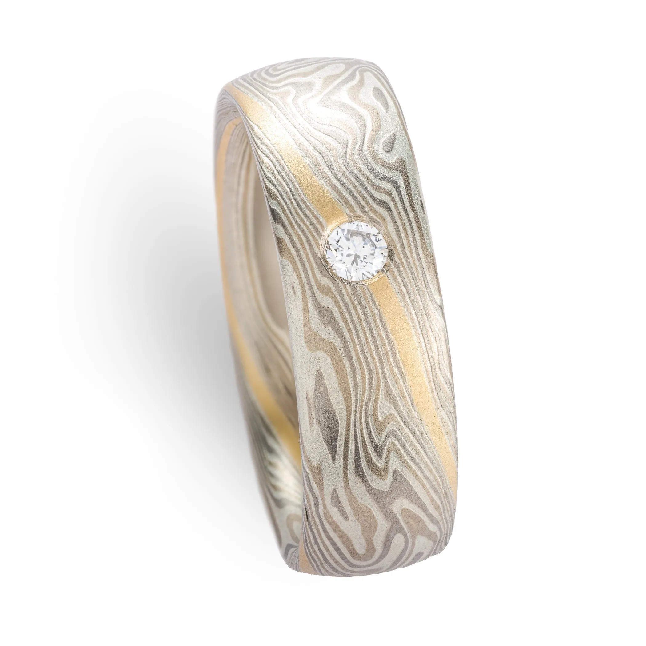 Sophisticated Mokume Gane Wedding Ring Set in Smoke Palette and Twist Pattern