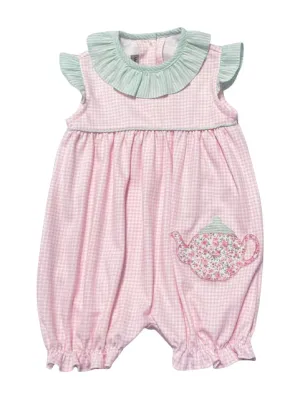 Spring Baby Girls "Tea Time" Knit Applique Romper
