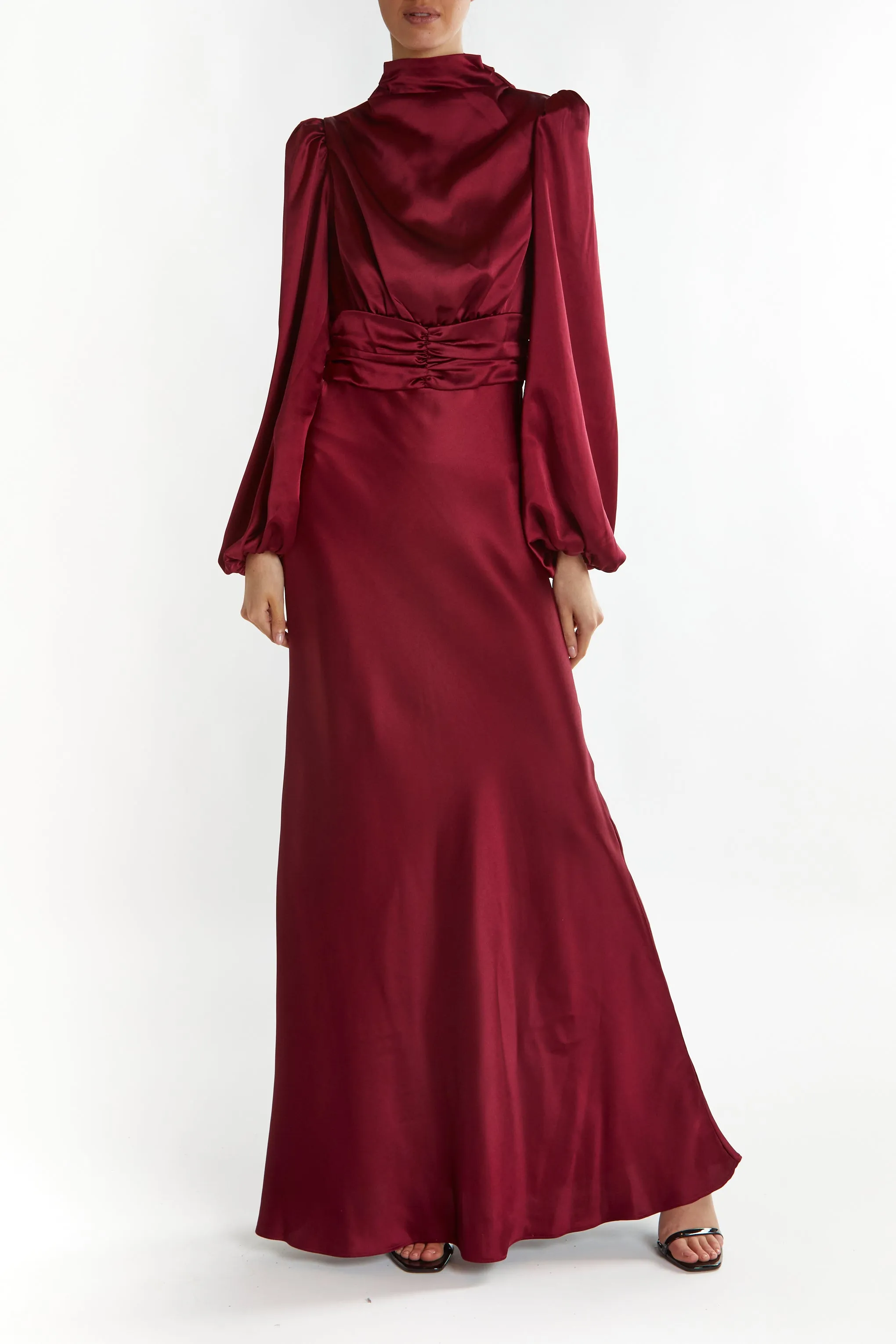 Sutton Burgundy High Cowl-Neck Maxi Dress