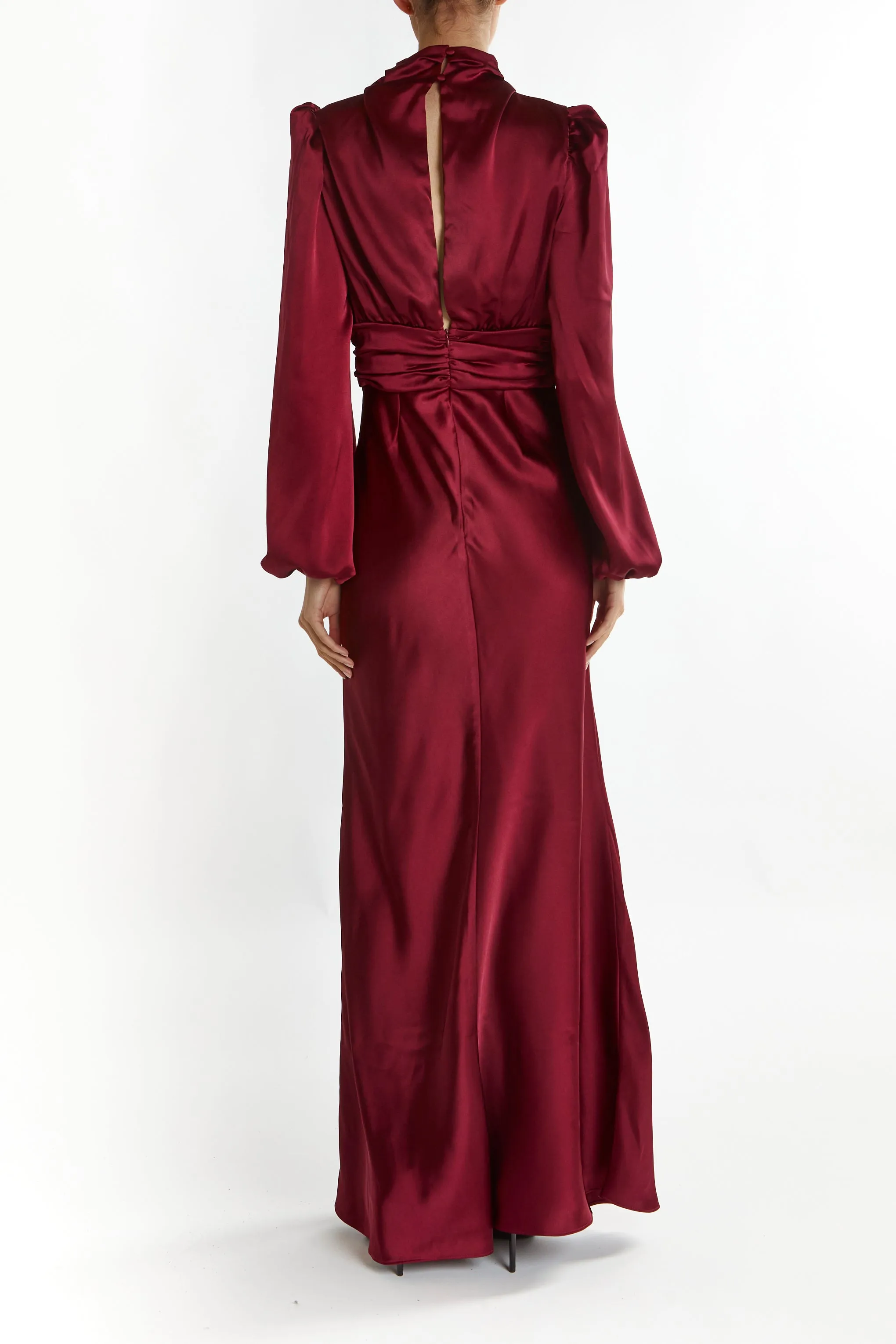Sutton Burgundy High Cowl-Neck Maxi Dress