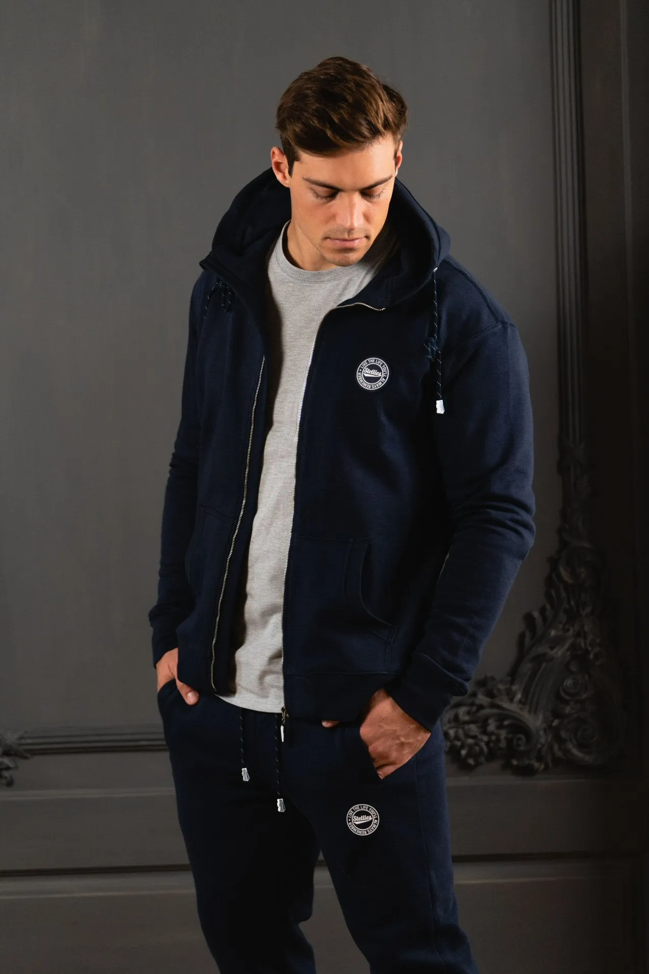 The Luxe Zip-Up Fleece Hoodie in Navy