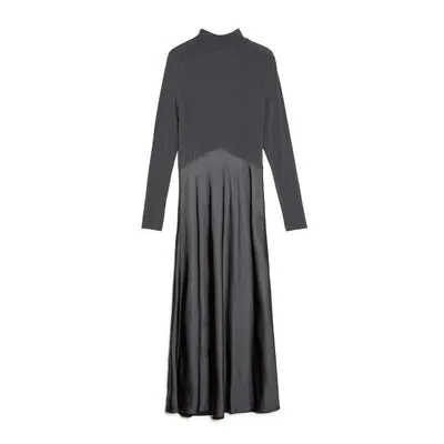 Turtle Neck Satin And Jersey Dress In Grey by Albaray