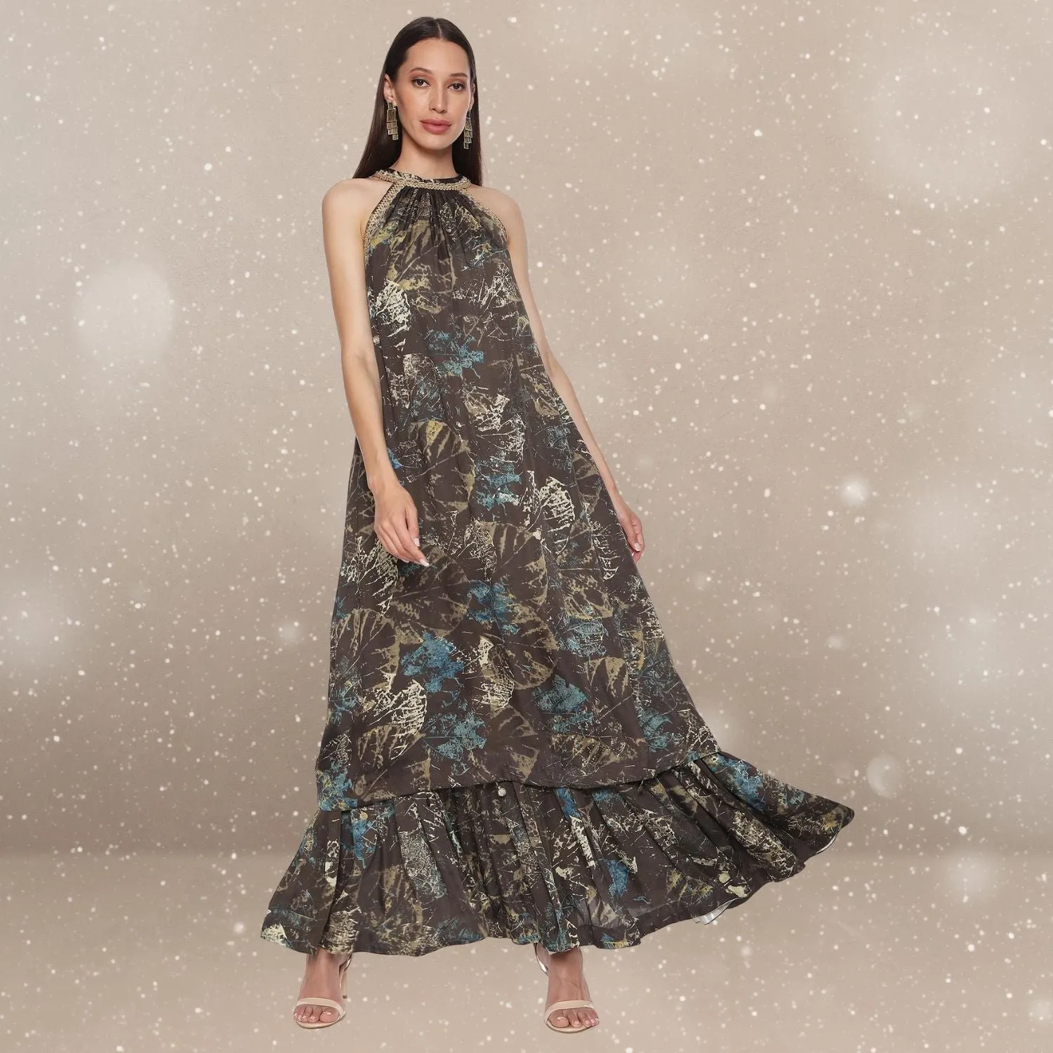 Valeria Ajrakh Maxi Dress | Free-Flowing | Glamorous Gaze | Sophisticated | Earthy