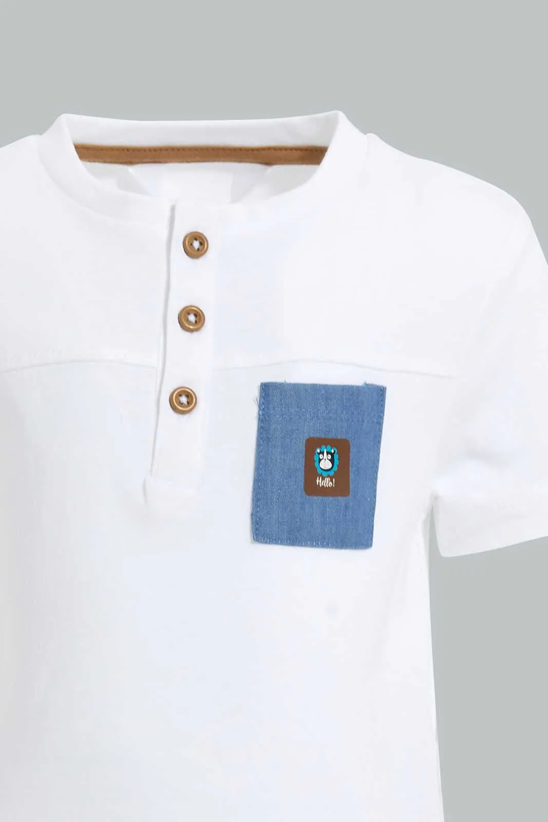 White Henley T-Shirt For Baby Boys