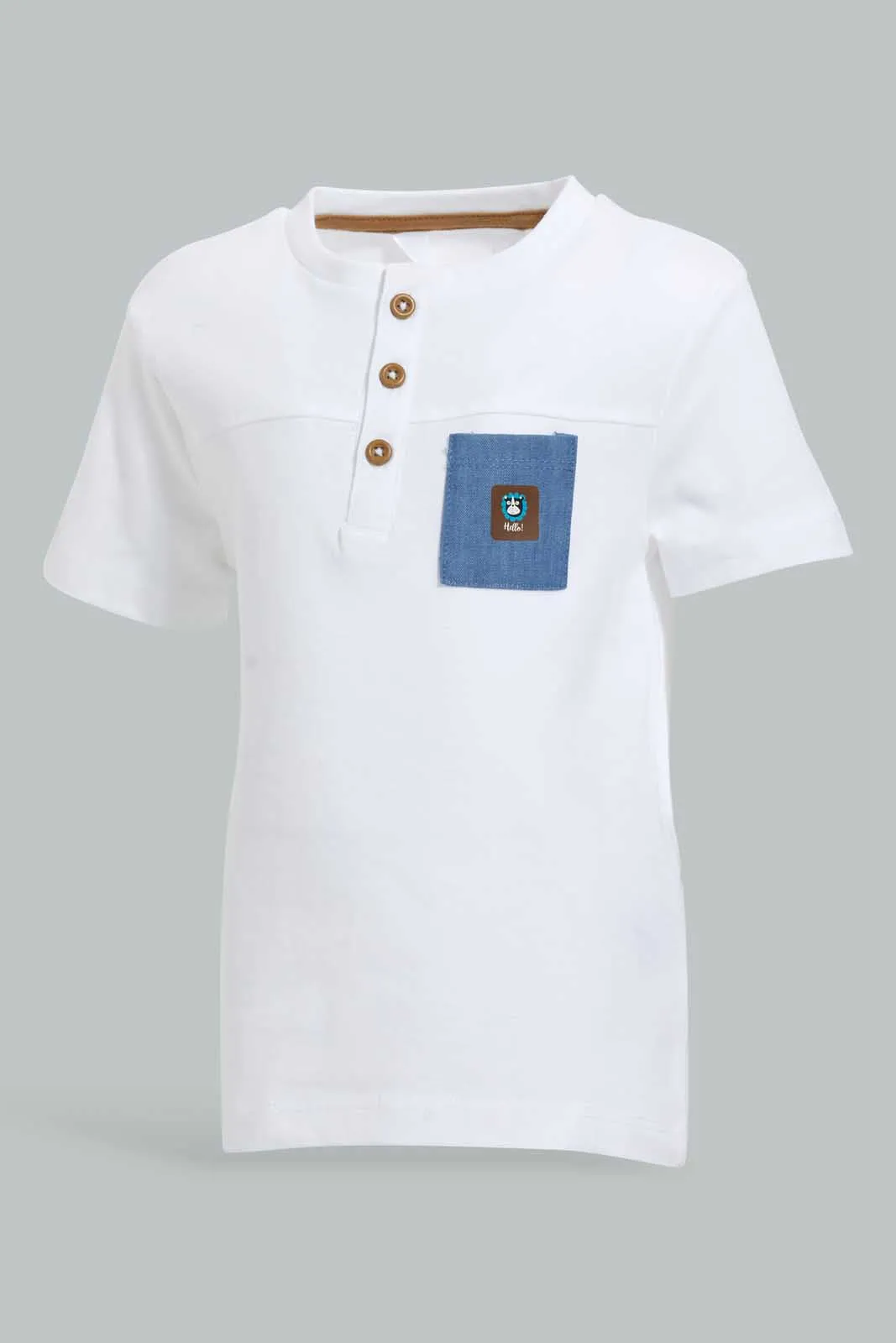 White Henley T-Shirt For Baby Boys
