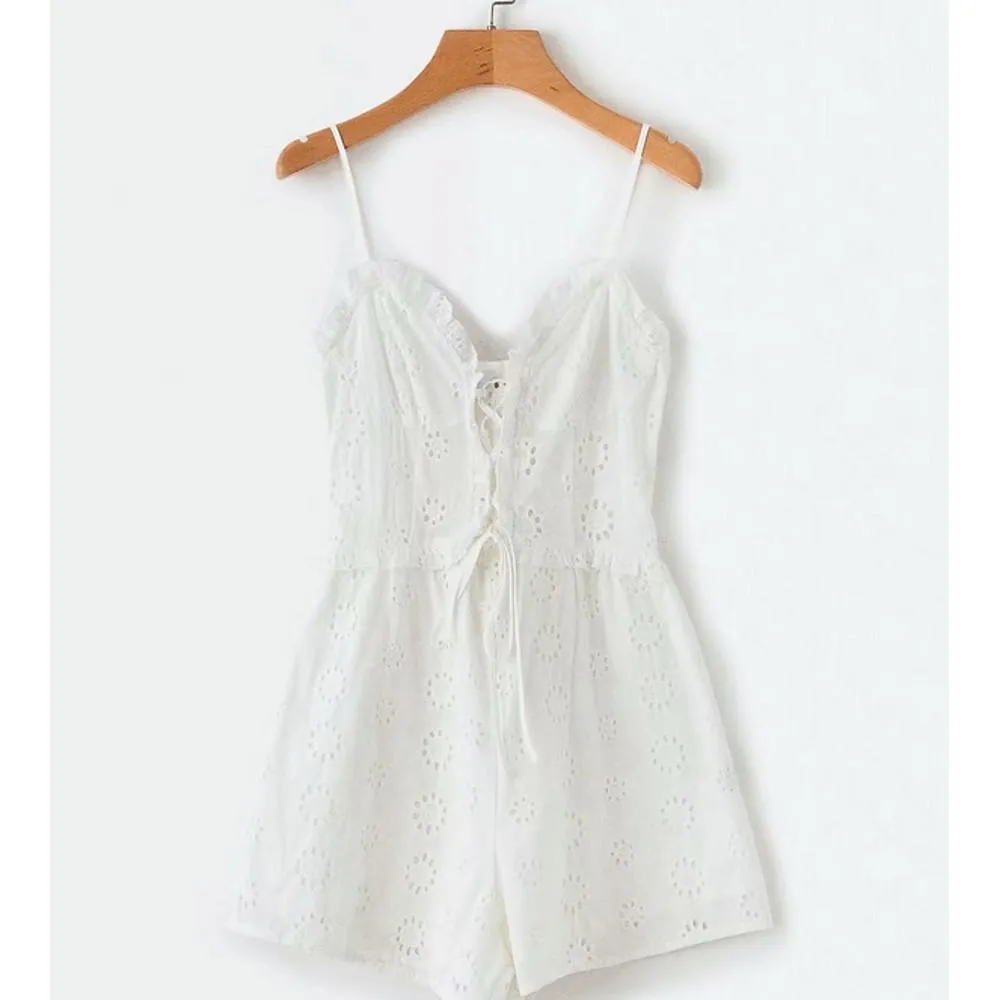 White Short Sleeveless Romper