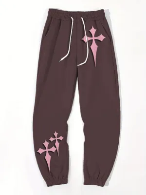 Women's Daily Casuai Colorblock Cross Print Track Sweatpants