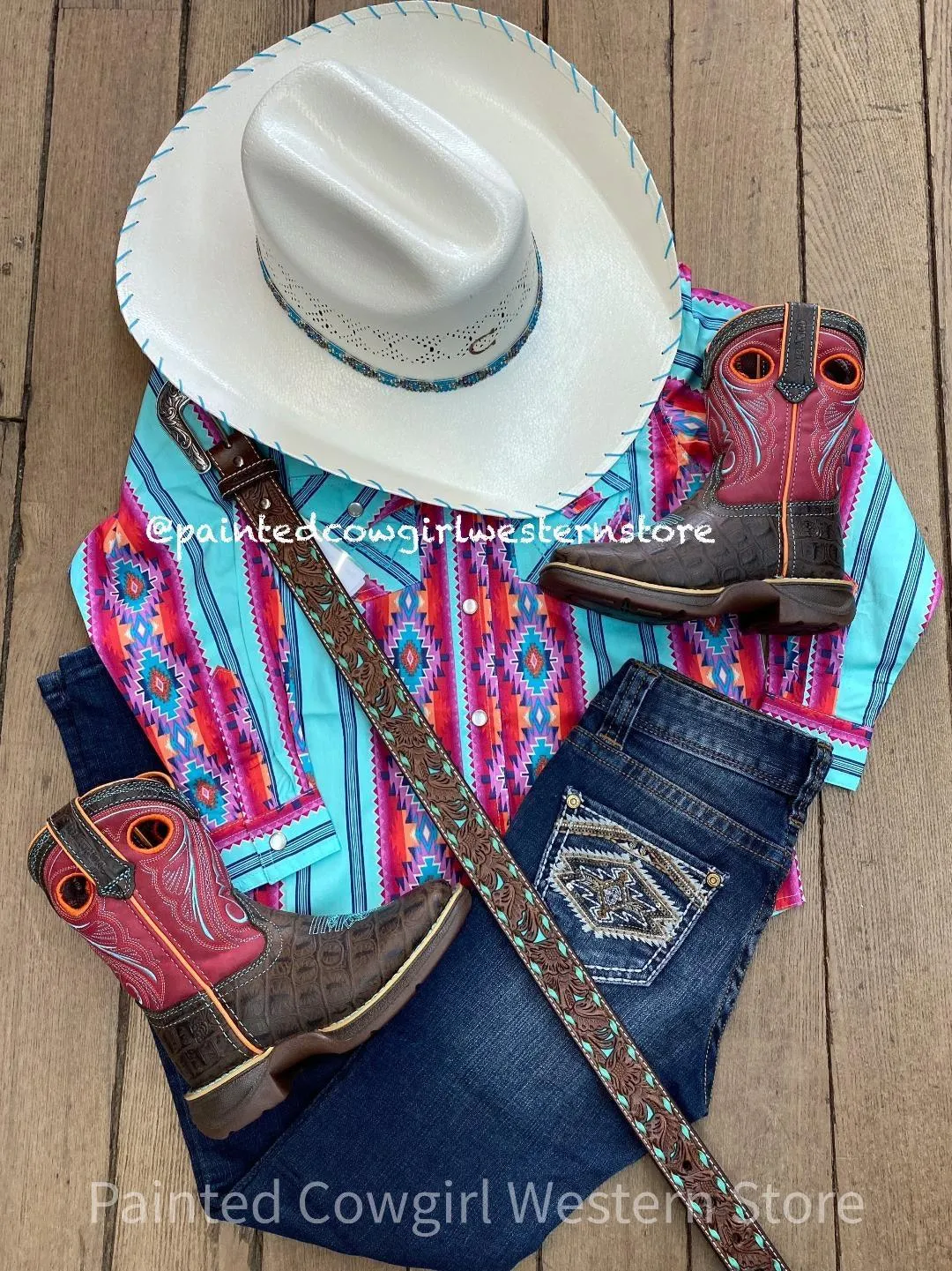 Wrangler Girl's Infant/Toddler Turquoise Aztec Long Sleeve Western Shirt PQ1037M