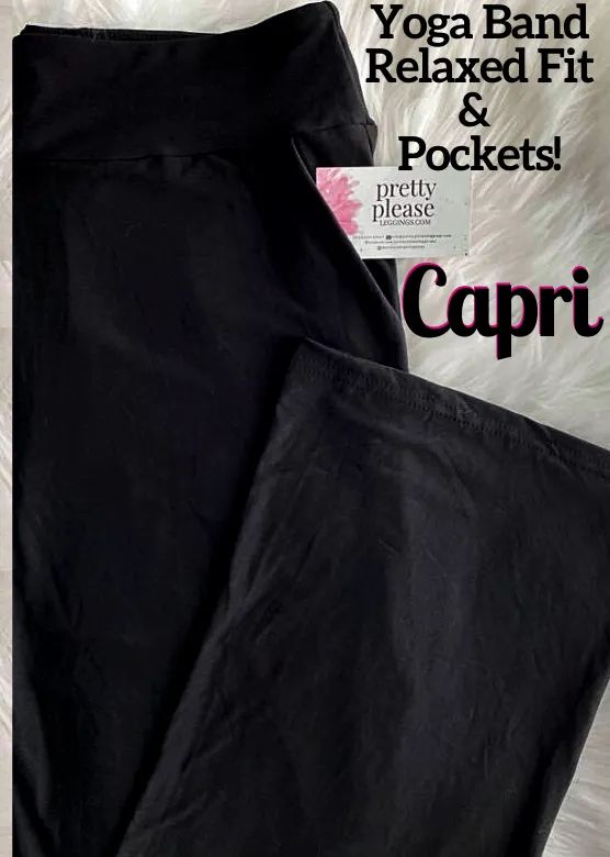 YOGA  LOUNGERS -Solid Black Luxe Super SOFT Yoga Band Lounge Pants Capri & Full OS TC TC2 Plus rts